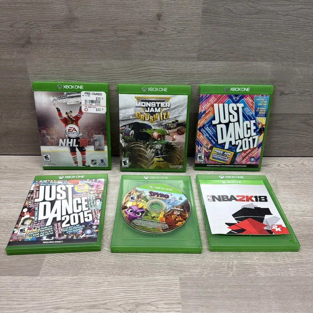 Xbox One Game Lot Of 6 Monster Jam, NHL 16, Just Dance 2017 2018,Spyro, NBA 2018